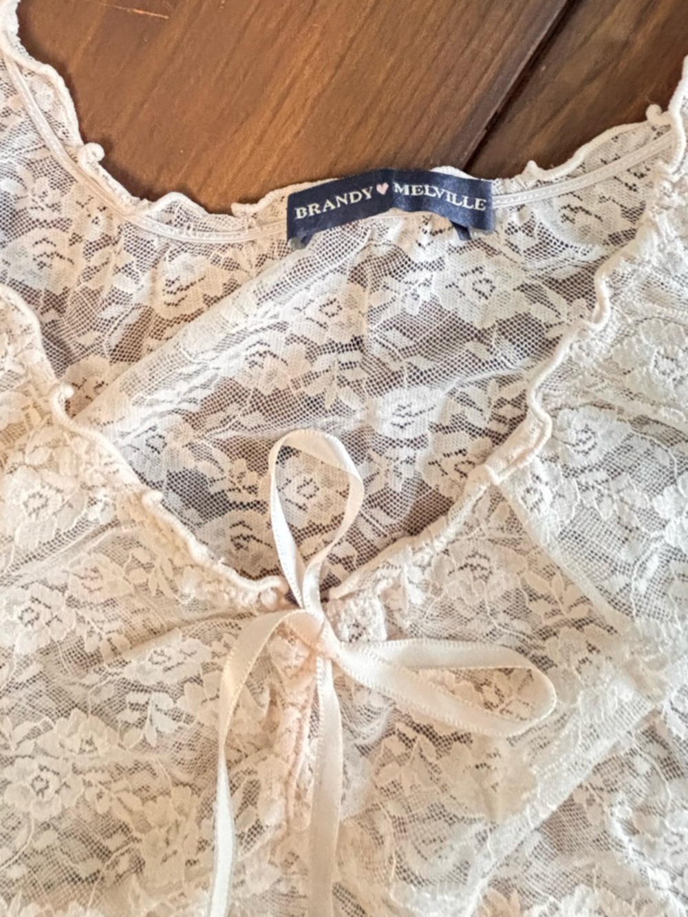Brandy Melville Lace Camisole with Ribbon Tie OS Coquette - Picture 5 of 9